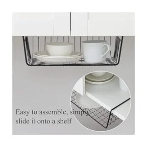 Tebery Paquete de 4 cestas de alambre negras debajo del_5