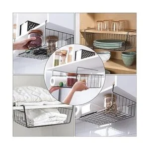 Tebery Paquete de 4 cestas de alambre negras debajo del_3