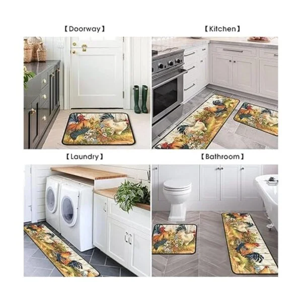 OUXIOAZ Juego de 2 alfombras y tapetes de cocina de gallo_5
