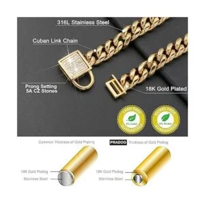 PRADOG Collar de cadena dorada para perro con hebilla de_3