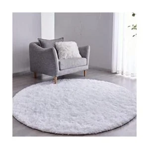 FJZFING Alfombra redonda blanca ultra suave de felpa_1