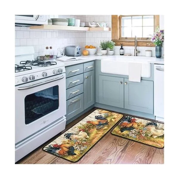 OUXIOAZ Juego de 2 alfombras y tapetes de cocina de gallo_3