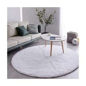 FJZFING Alfombra redonda blanca ultra suave de felpa_2