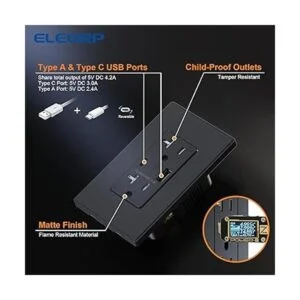 ELEGRP Toma de pared de cargador USB receptáculo USB con_3