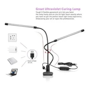 Lámpara LED UV de doble cabeza luz negra de 20 W con clip_3