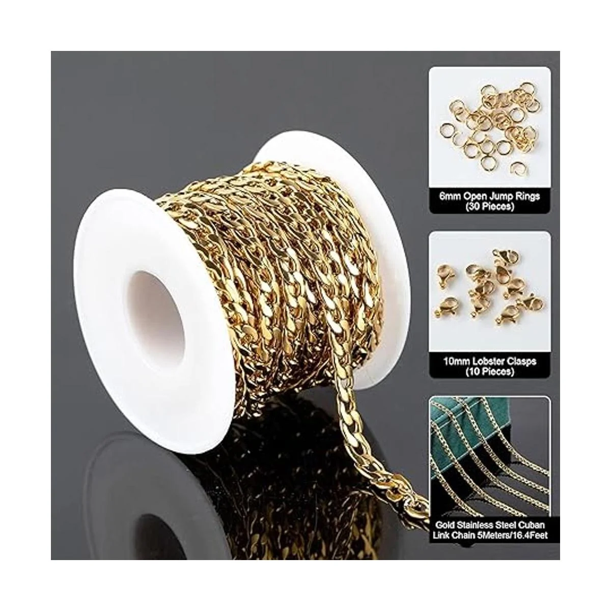 UMAOKANG Cadena cubana de oro de acero inoxidable de 16.4_2
