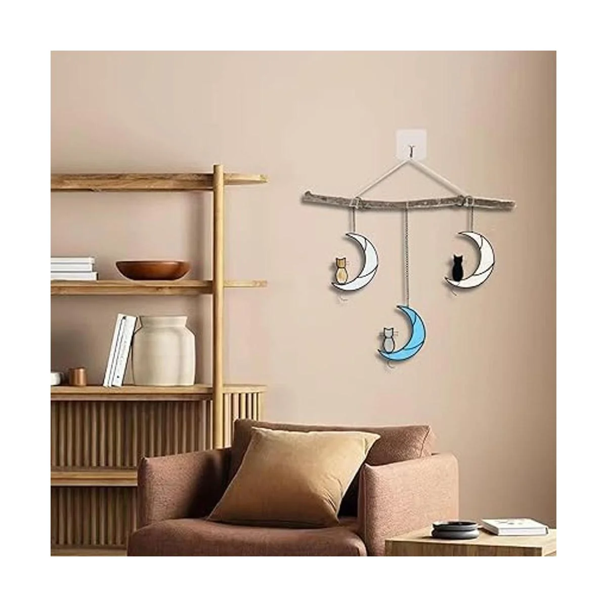 HAOSUM Adorno colgante de vitral de gato negro sobre luna_6