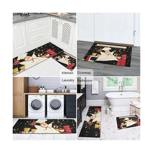 Juego de 2 alfombras y tapetes de cocina lavables suaves_4