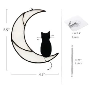 HAOSUM Adorno colgante de vitral de gato negro sobre luna_5