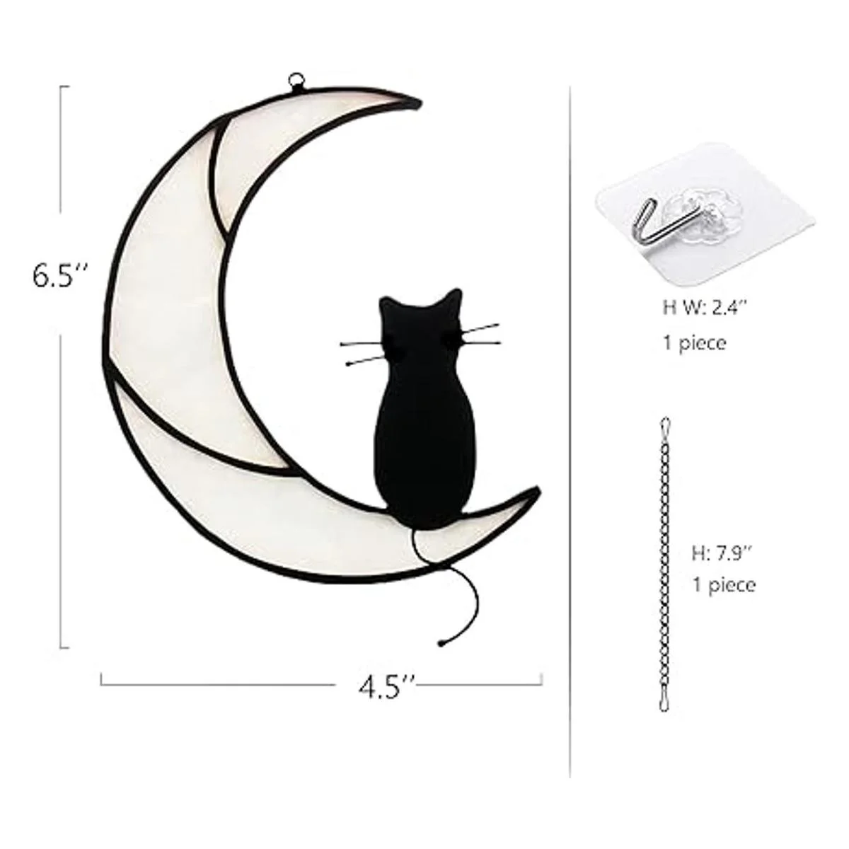 HAOSUM Adorno colgante de vitral de gato negro sobre luna_5