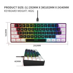 Snpurdiri Teclado 60 para juegos con cable con_6