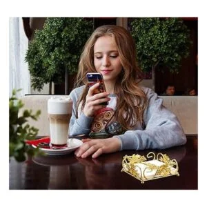 Servilletero plano dorado con brazo de peso para cocina_3