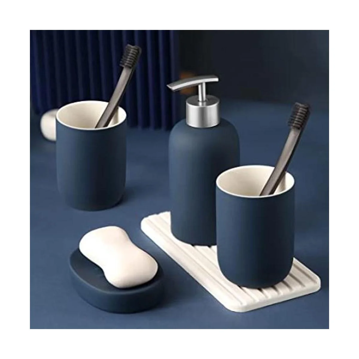 DUFU Juego de accesorios de baño azul de 4 piezas juego_1