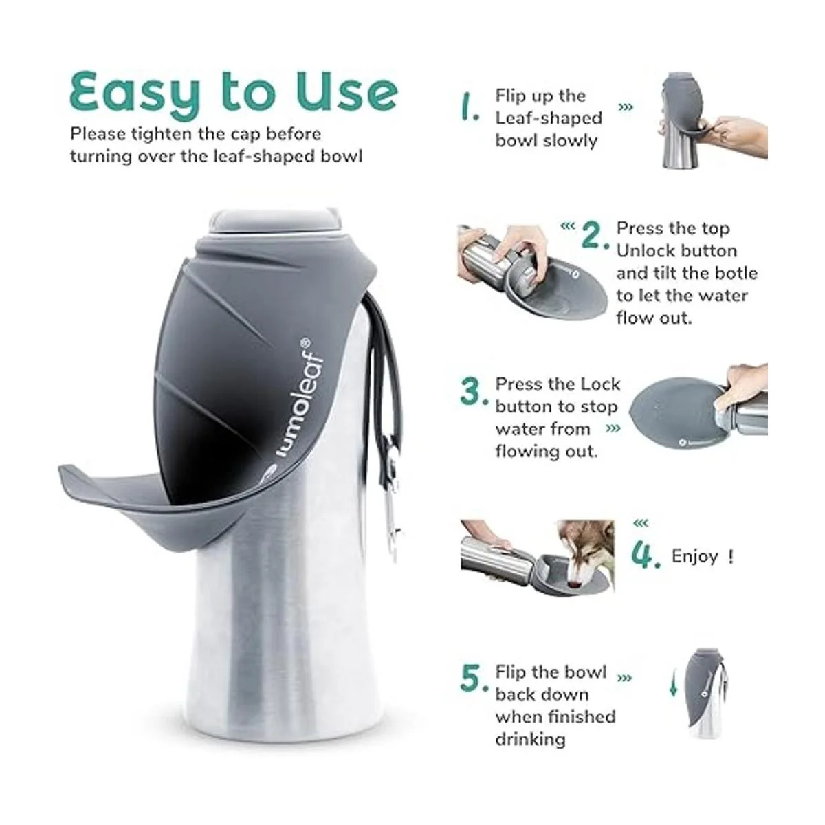 LumoLeaf Botella de agua para perros de acero inoxidable_5