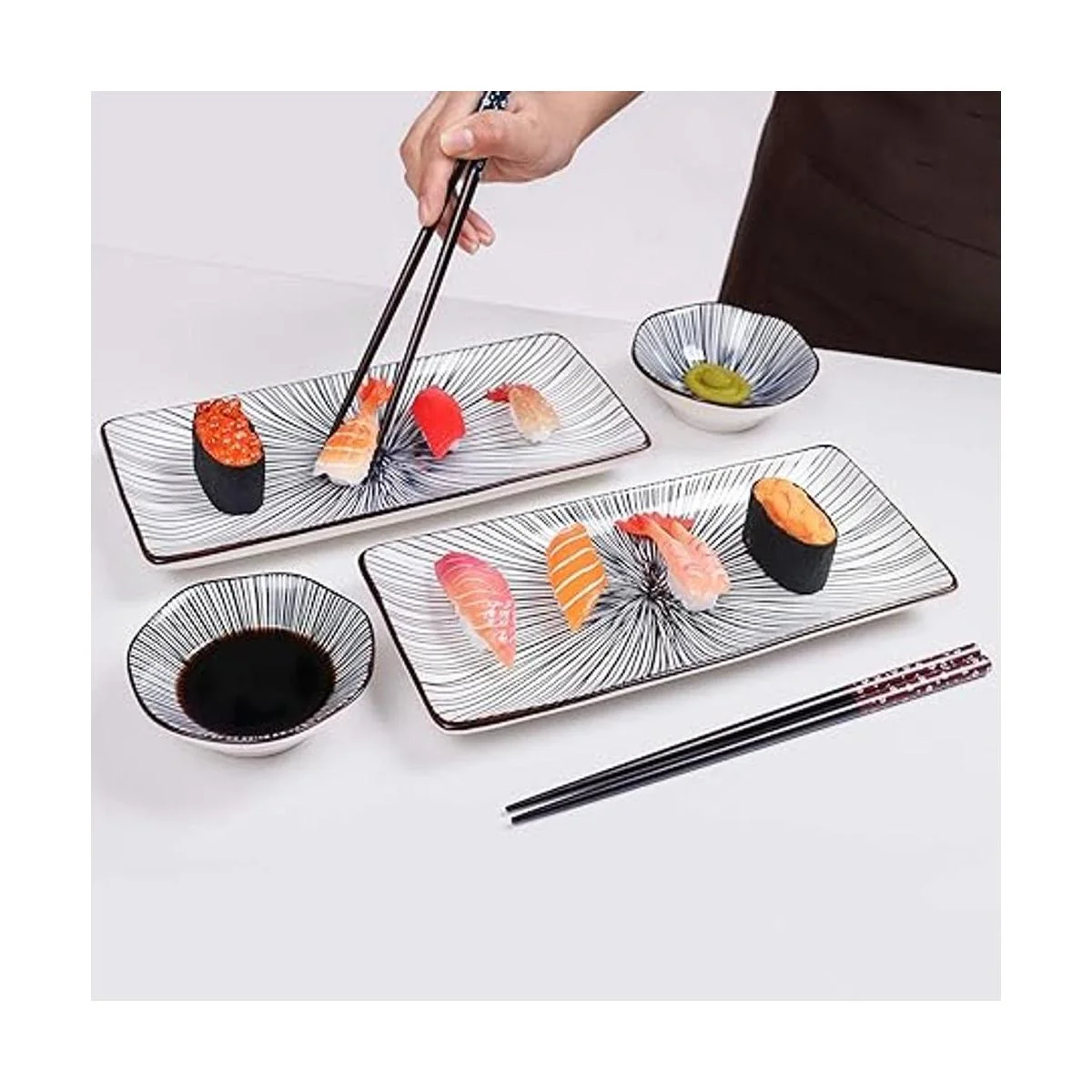 Juego de 6 platos de sushi de cerámica rectangular de 10_5