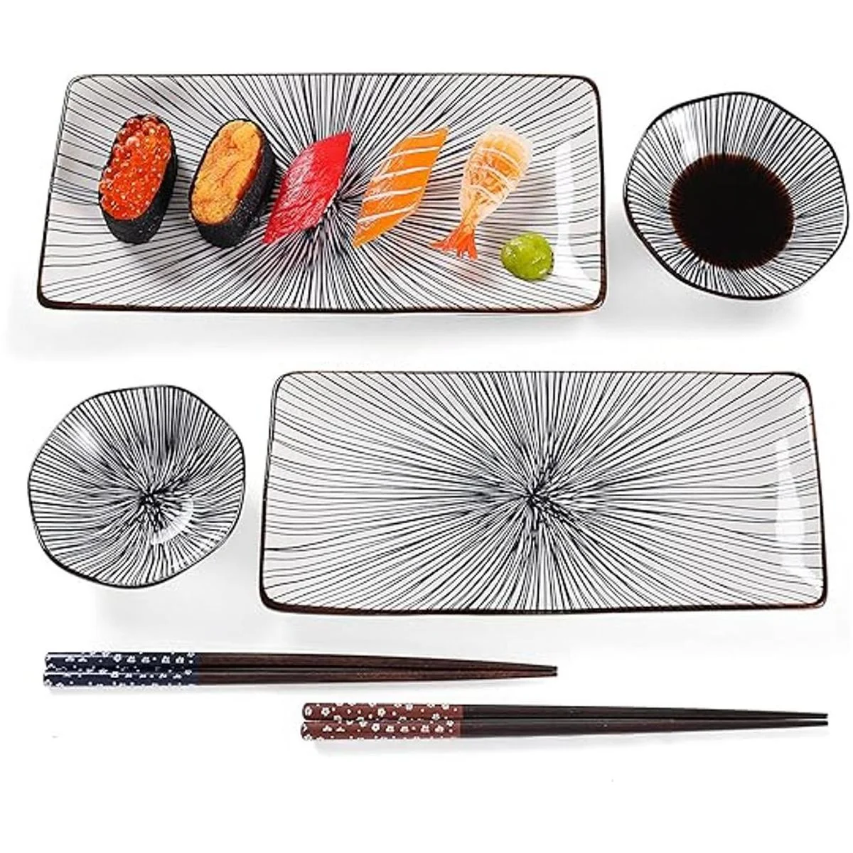 Juego de 6 platos de sushi de cerámica rectangular de 10_7