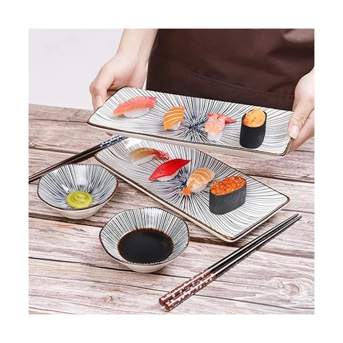 Juego de 6 platos de sushi de cerámica rectangular de 10_4