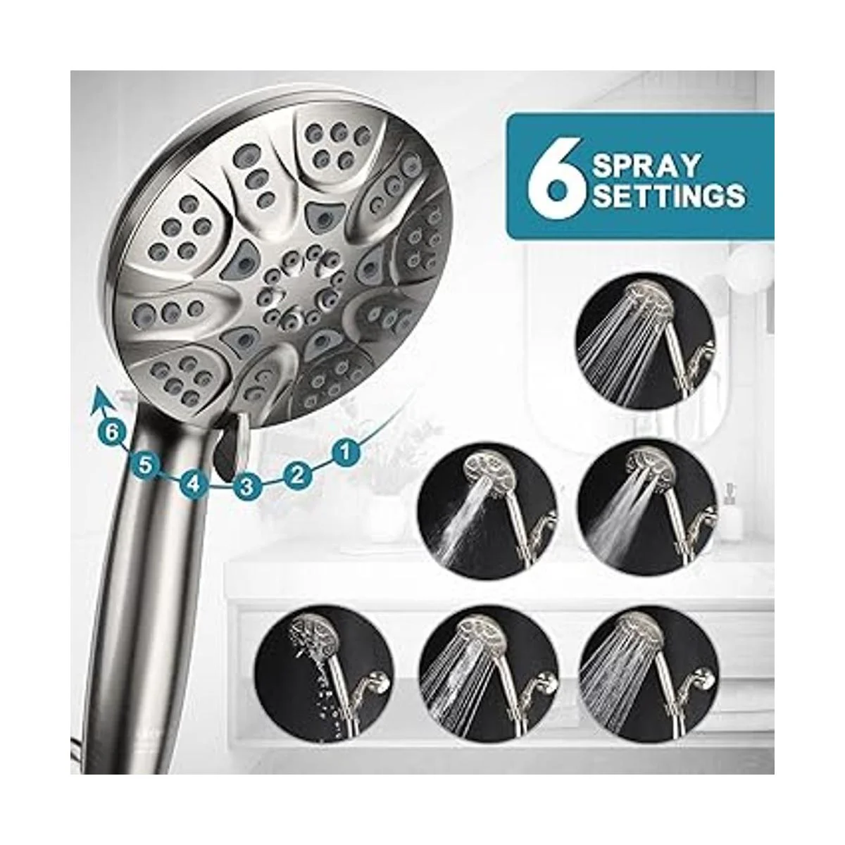 Hopopro Regadera de mano con presión alta 6 ajustes de_2