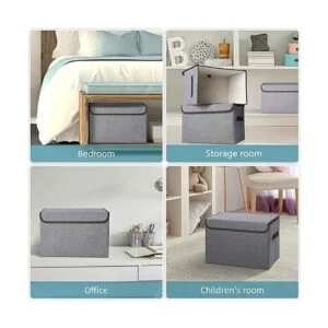 Bagnizer Cesta organizadora plegable de tela de lino con_4