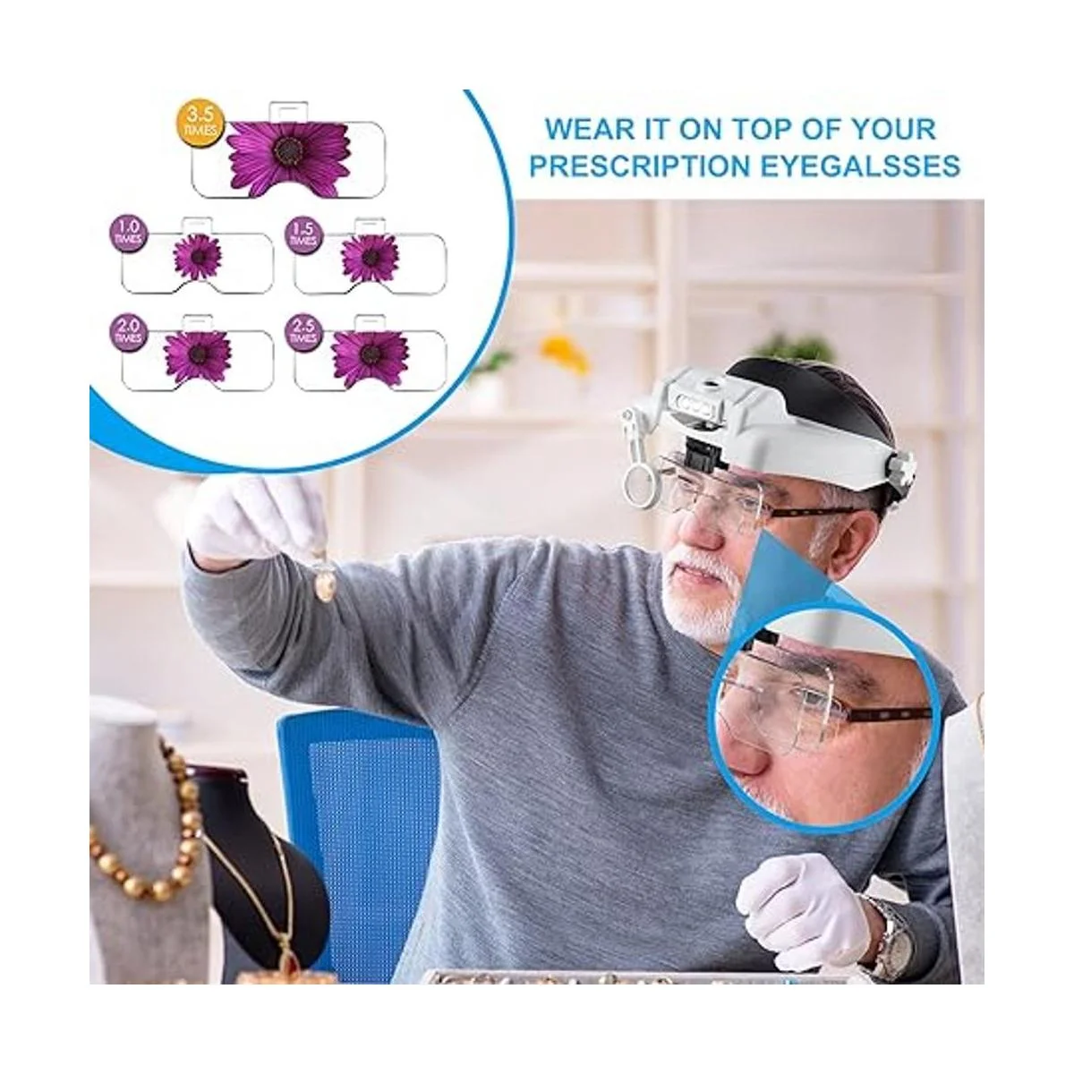 Dilzekui Lupa de montaje en la cabeza con luz LED lupa de_2