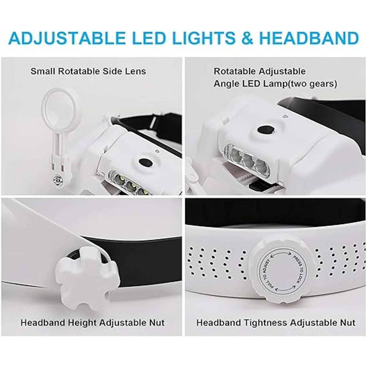 Dilzekui Lupa de montaje en la cabeza con luz LED lupa de_5