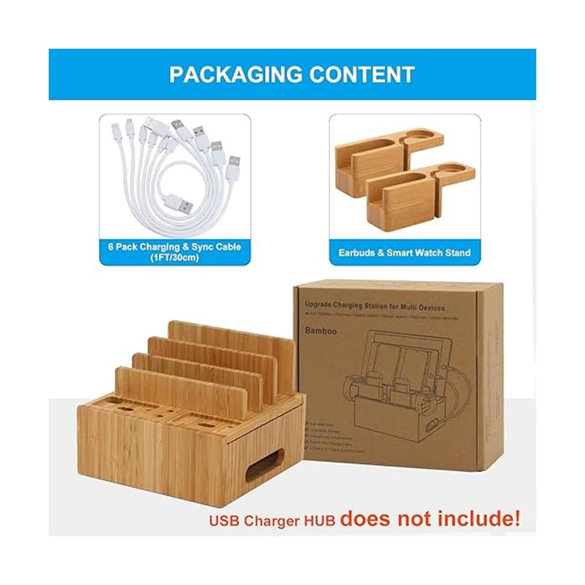 Organizador de estación de carga de bambú para múltiples_2