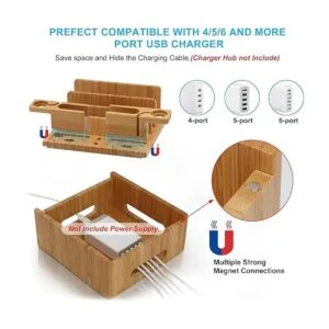 Organizador de estación de carga de bambú para múltiples_4