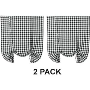 Paquete de 2 cortinas con lazo a cuadros de búfalo estilo_2