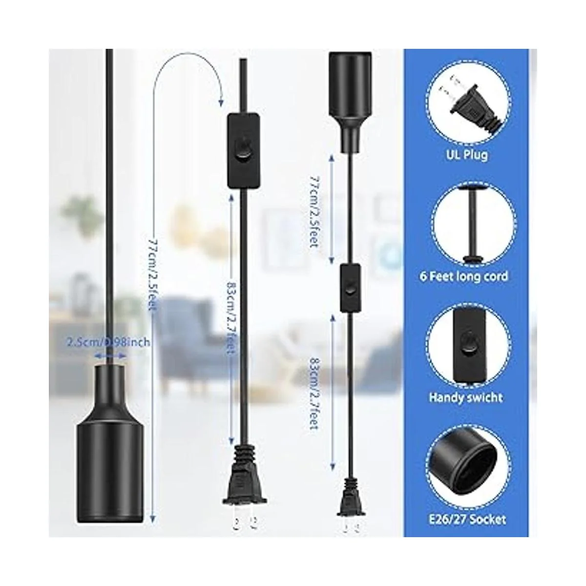 Paquete de 10 cables de luz colgantes con interruptor de_2