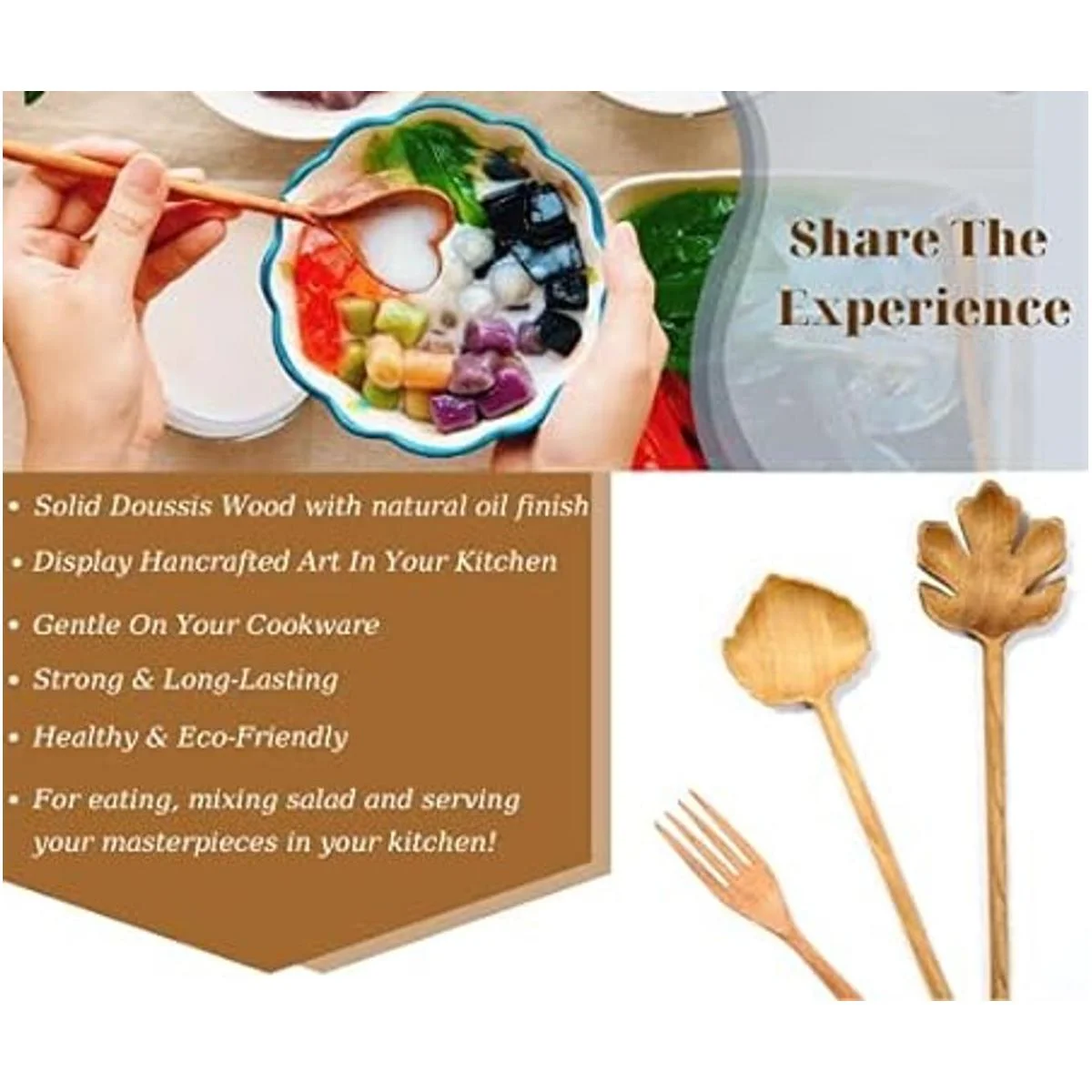 Juego de cucharas y tenedores de madera natural juego de_3