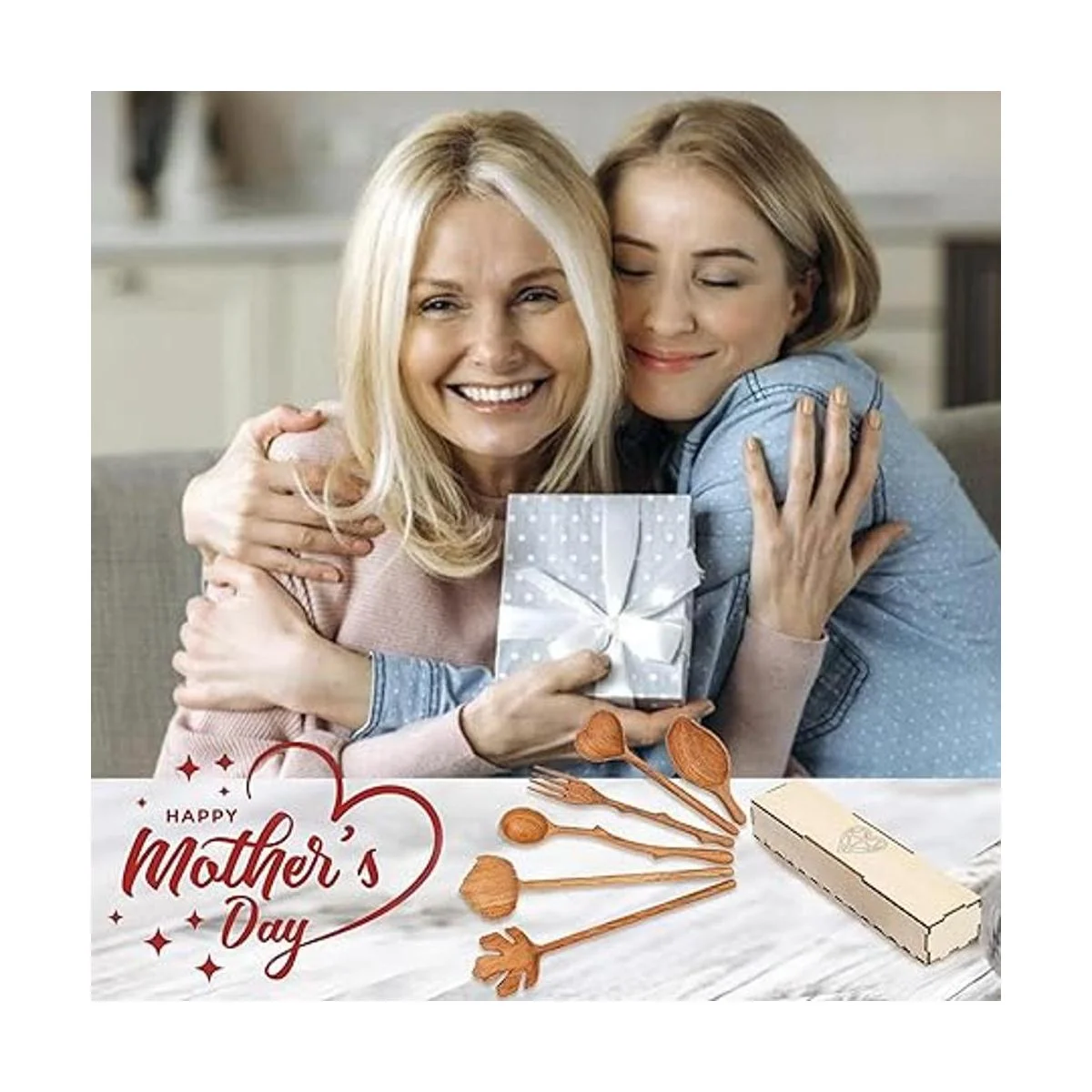 Juego de cucharas y tenedores de madera natural juego de_2