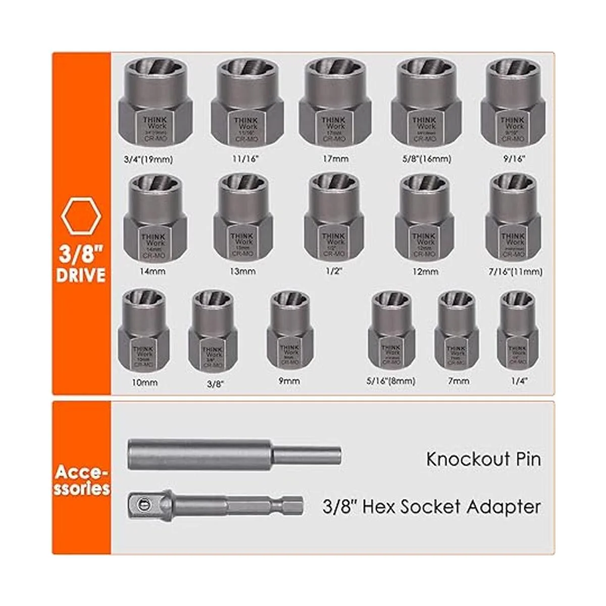 THINKWORK Juego de extractor de pernos juego de 18 piezas_5