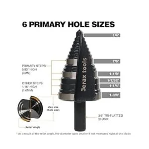 Jerax tools Broca escalonada de 14 a 138 pulgadas con_3