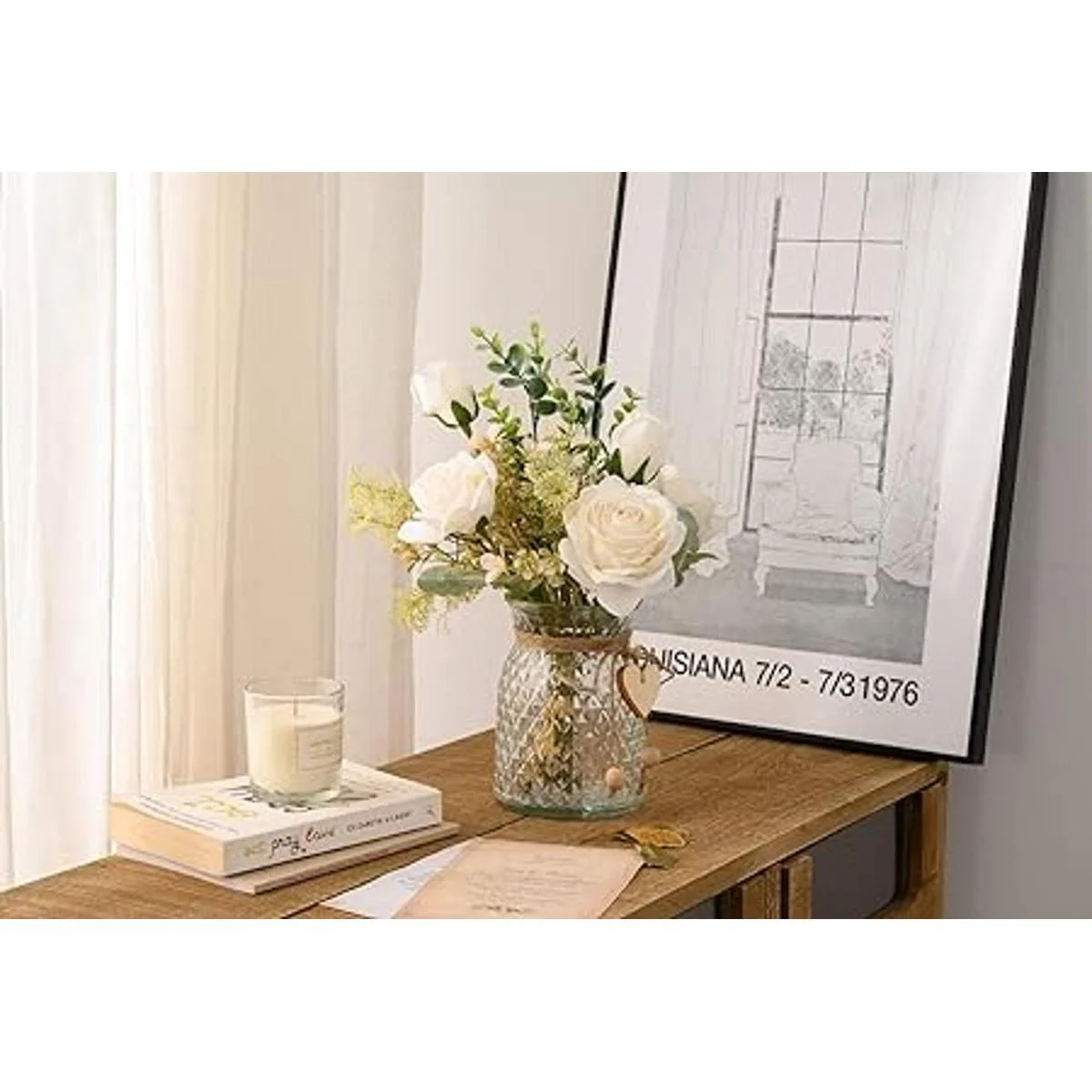 Cozzi Codi Flores artificiales con jarrón rosas de seda_6