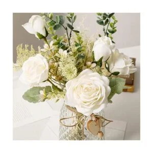 Cozzi Codi Flores artificiales con jarrón rosas de seda_5