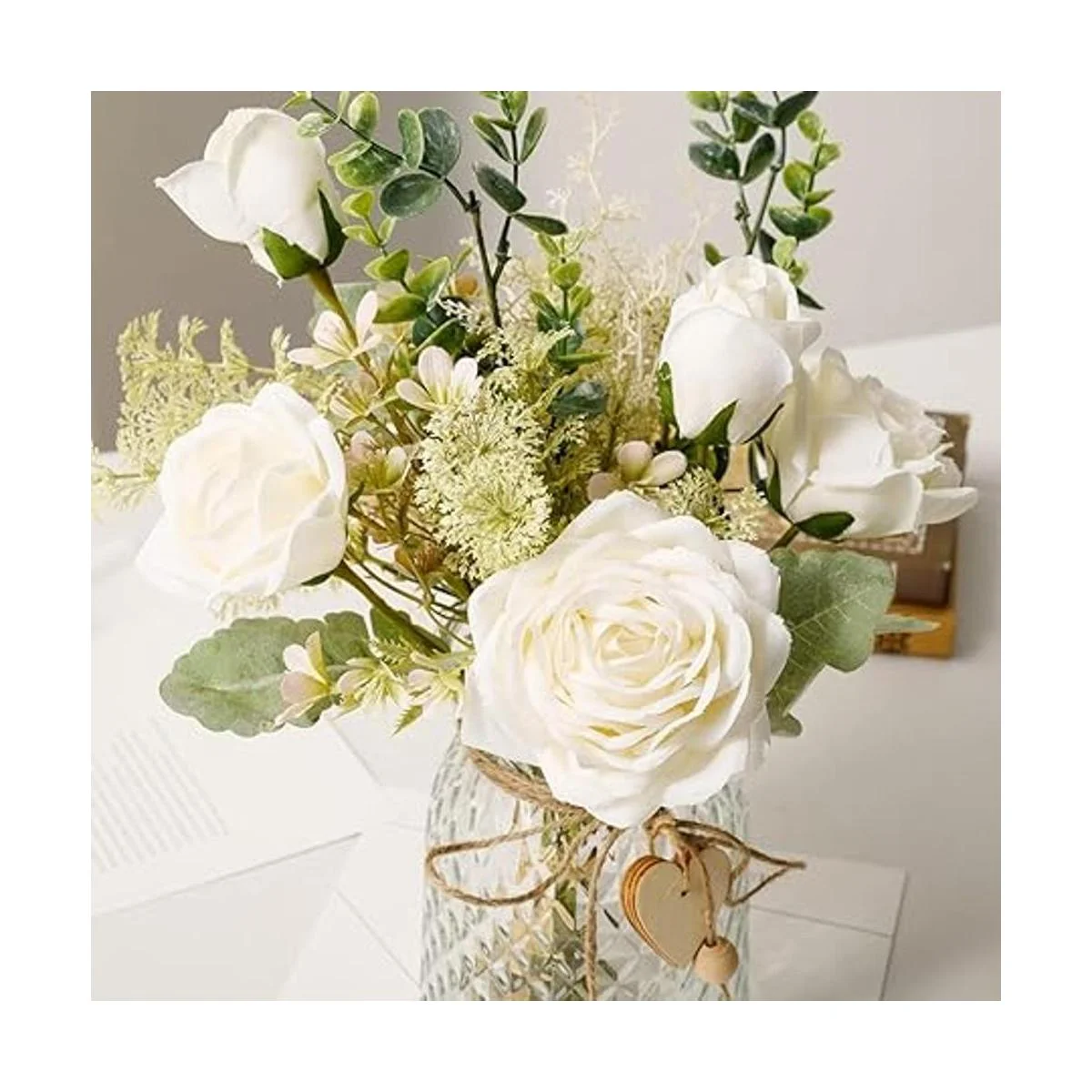 Cozzi Codi Flores artificiales con jarrón rosas de seda_5