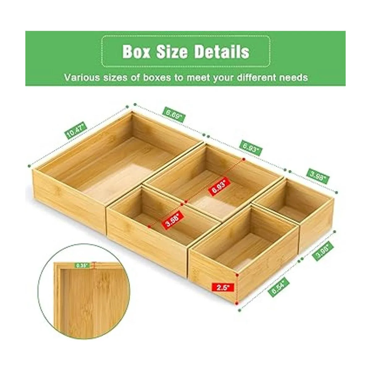 Caja de almacenamiento organizadora de cajones de bambú_2