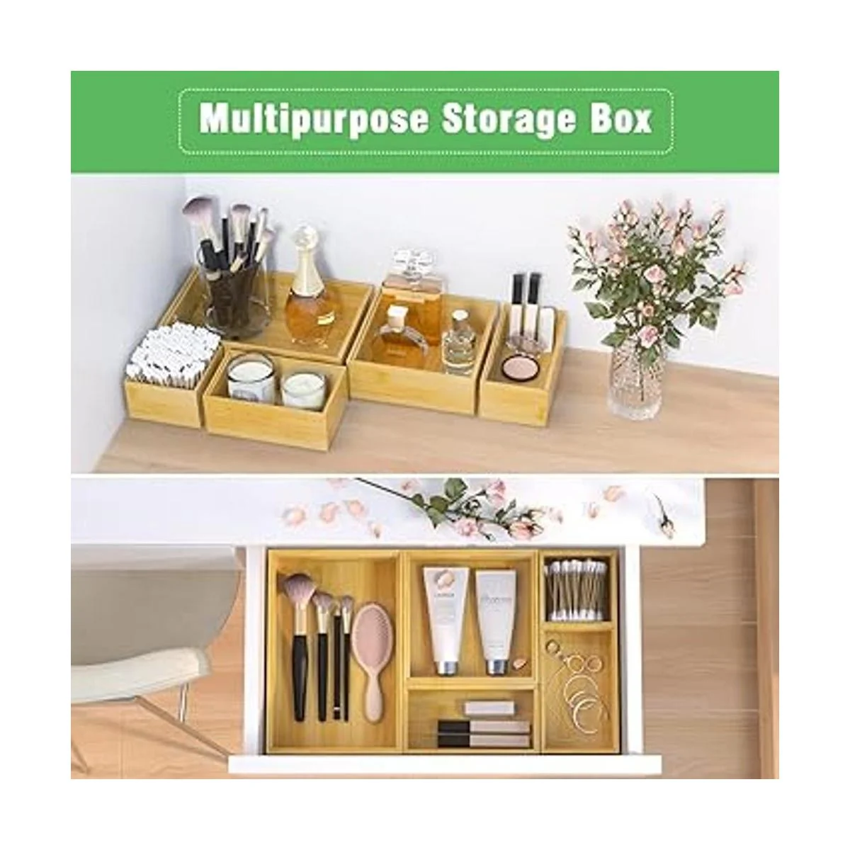 Caja de almacenamiento organizadora de cajones de bambú_4