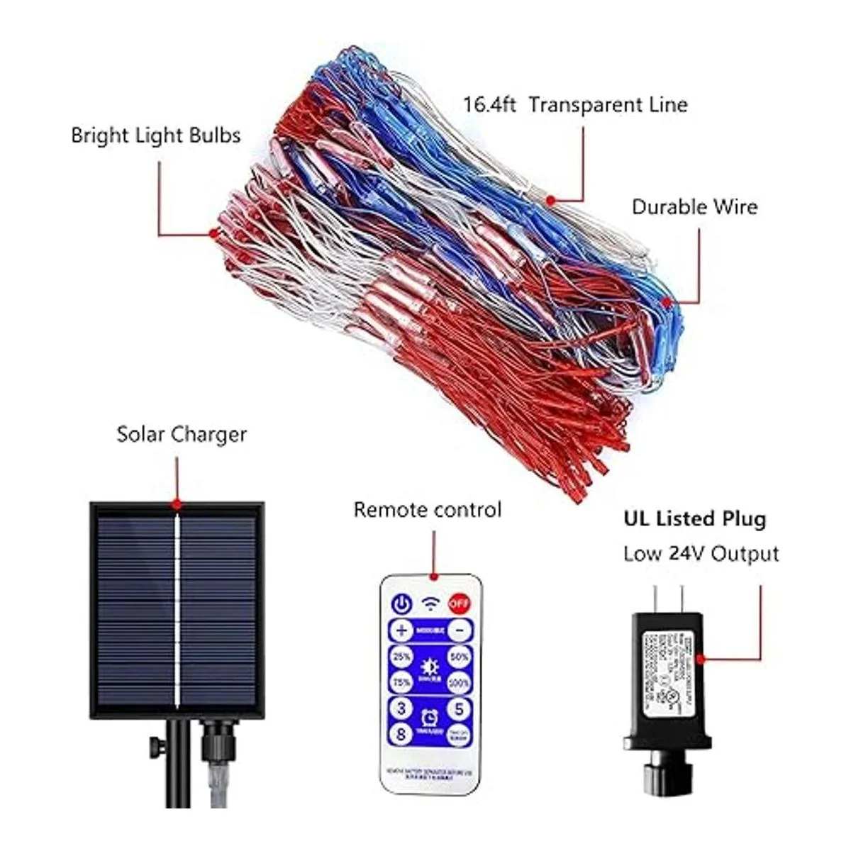 Luces solares de bandera estadounidense decoraciones del_6