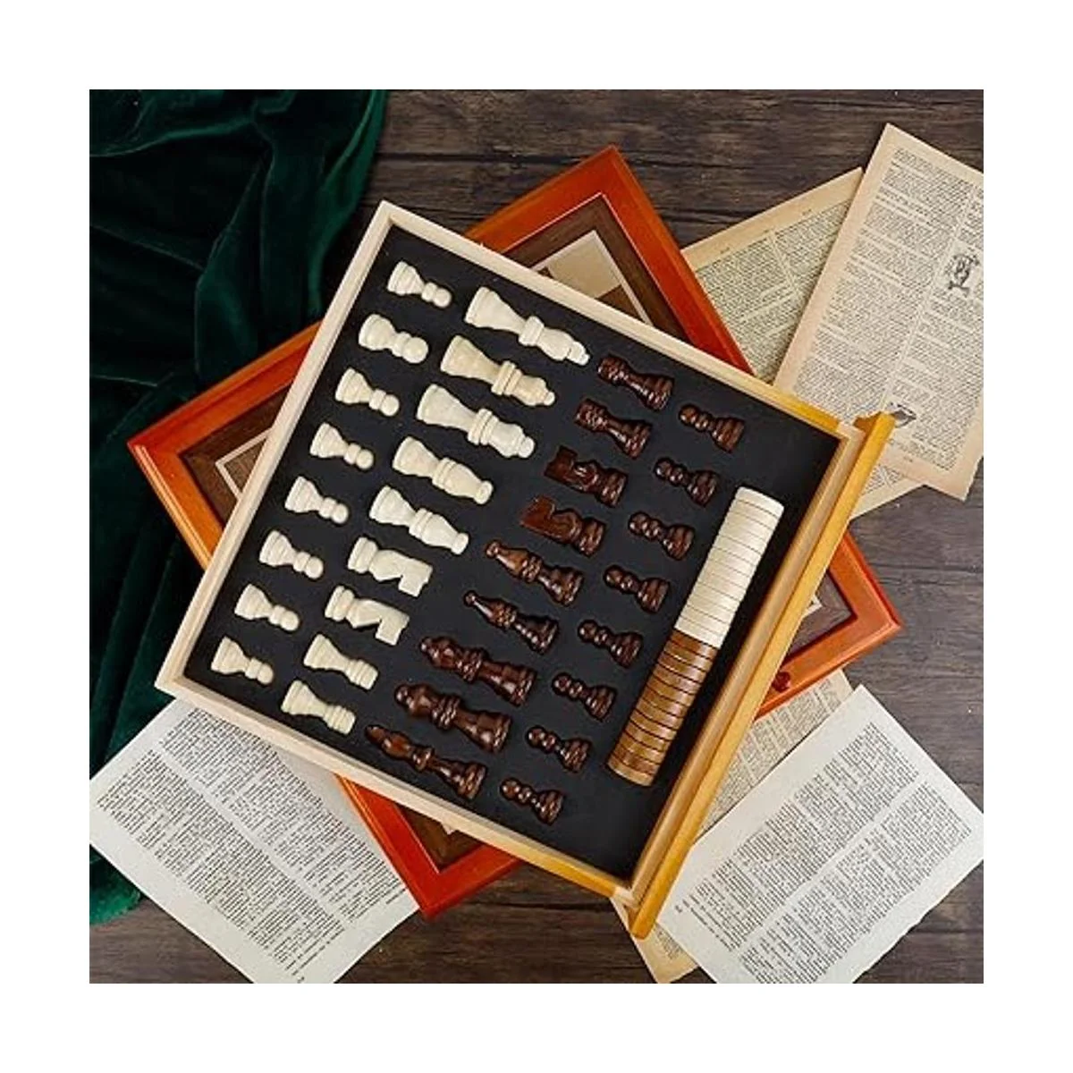 Juegoal Juego de ajedrez y damas de madera con cajón de_4