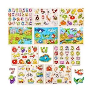 Paquete de 10 rompecabezas de clavijas de madera para_1