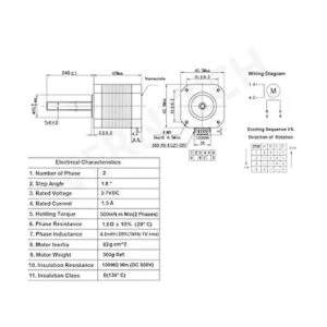 Iverntech NEMA 17 Motor paso a paso con plomo integrado_3