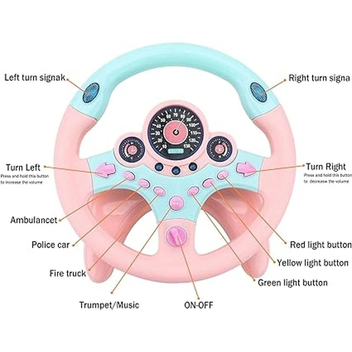 deAO Volante para niños para asiento trasero con llave de_3