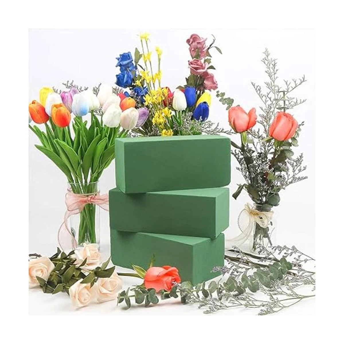 CCINEE Ladrillos de espuma floral bloques húmedos verdes_4