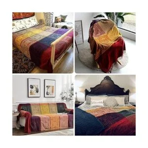 Manta bohemia con borlas de jacquard de felpilla para_3