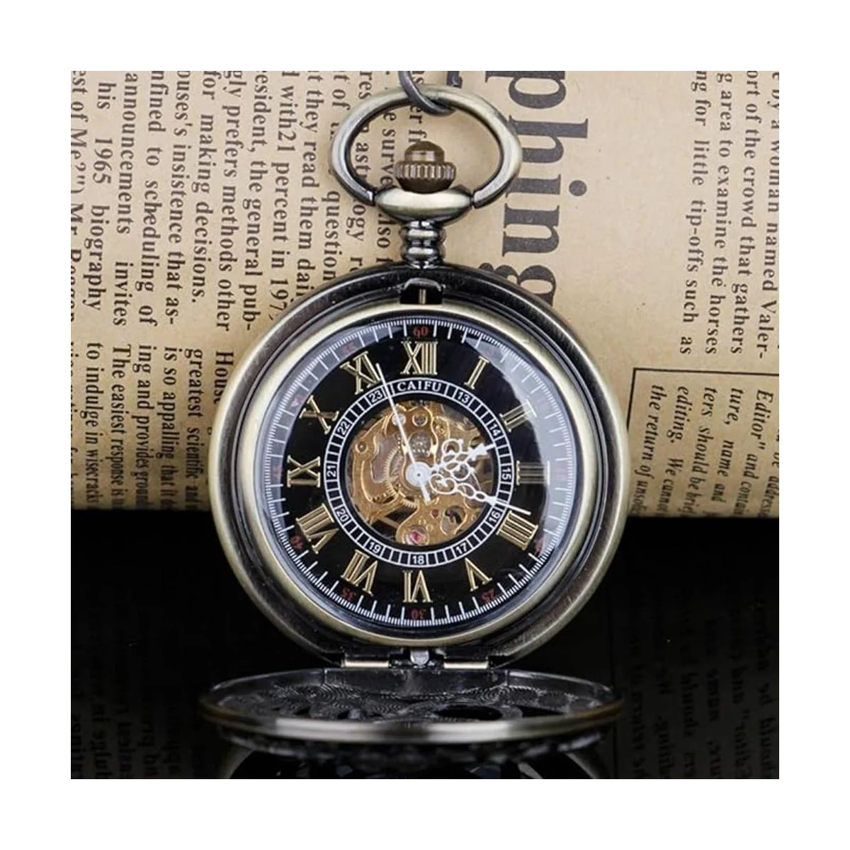 Reloj de bolsillo mecánico Steampunk con números romanos_3