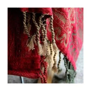 Manta bohemia con borlas de jacquard de felpilla para_6