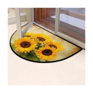Felpudo de media ronda con diseño de girasol retro y_6