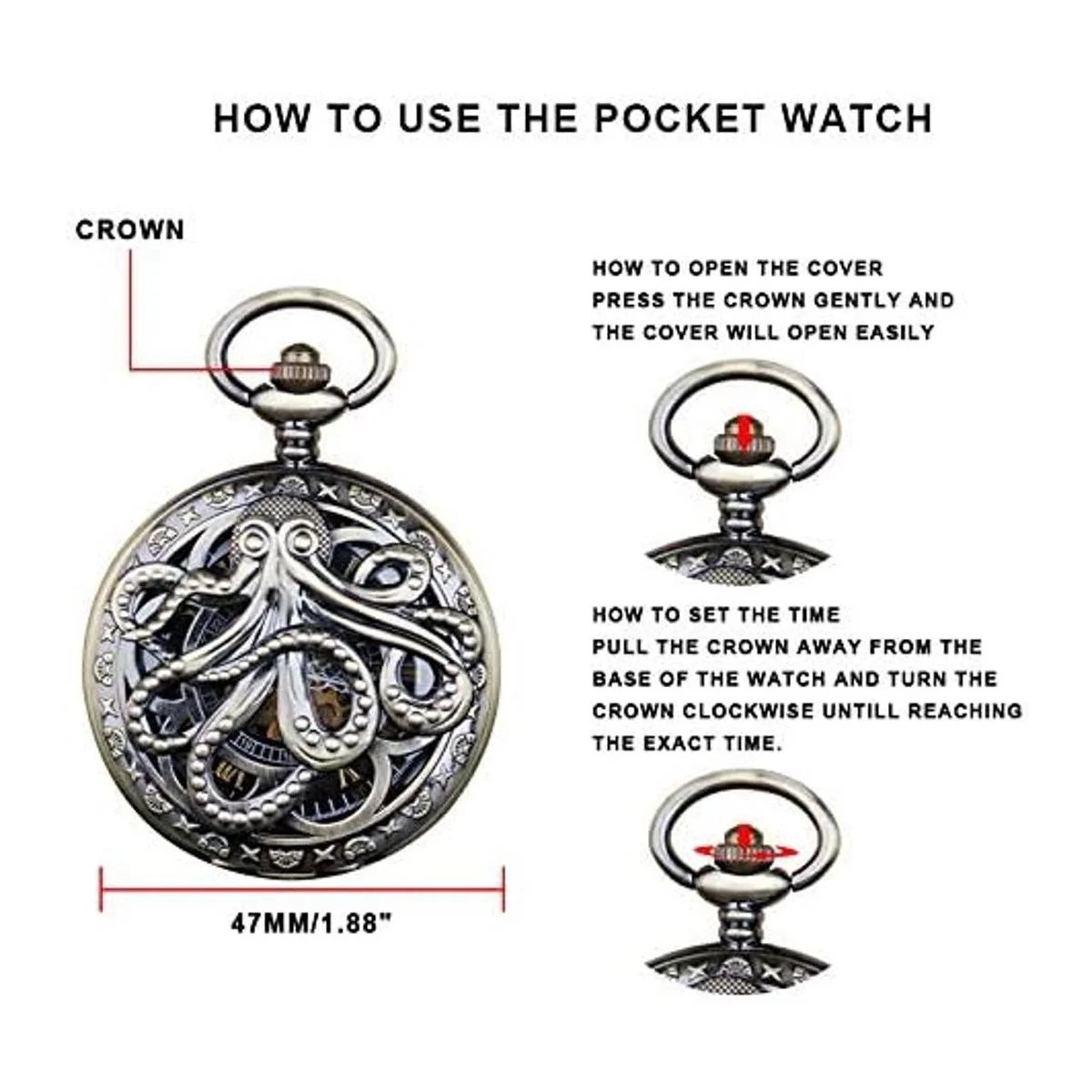 Reloj de bolsillo mecánico Steampunk con números romanos_7