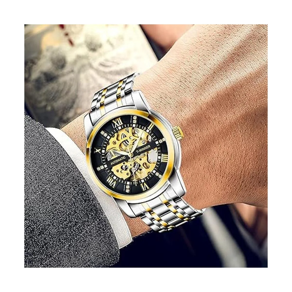 Reloj mecánico de acero inoxidable para hombre reloj de_7